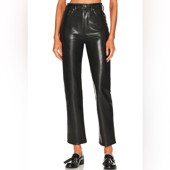 AGOLDE ‘90s Pinch Waist Recycled Leather Black High Waist Pants, Size 31 - Picture 2 of 10